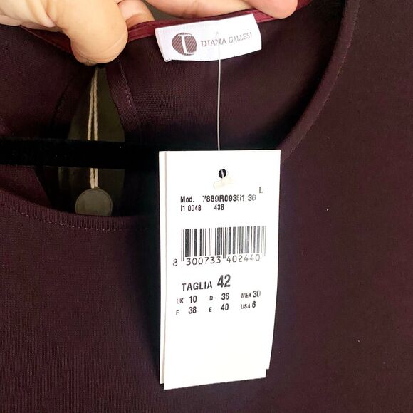 NWT Gorgeous Diana Gallesi Long Sleeved Burgundy / Eggplant A-Line Midi Dress - Picture 6 of 8